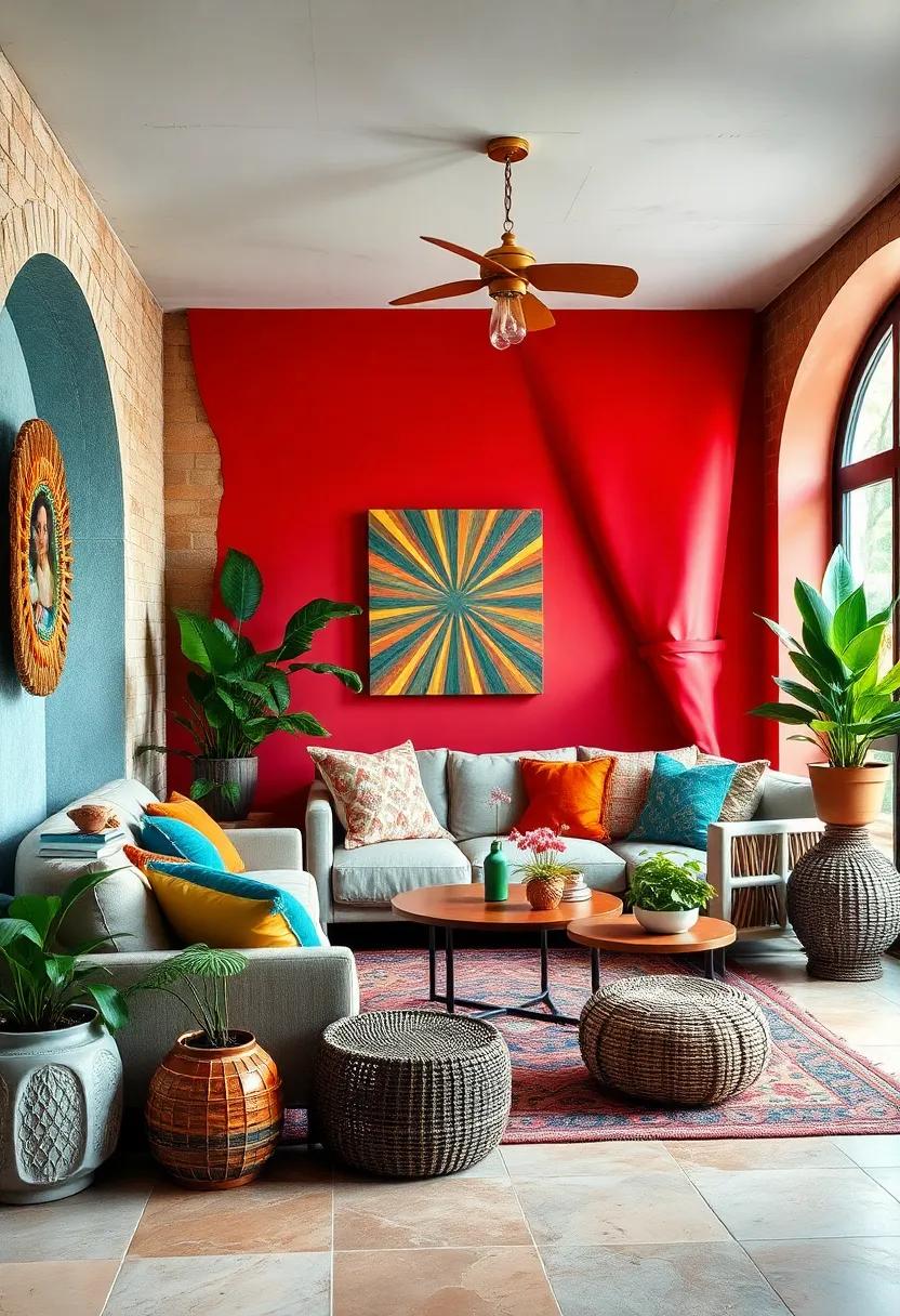 Vibrant Bohemian Oasis: Discover how rich jewel tones and layered textures combine to create a​ cozy, whimsical escape filled with eclectic accessories and lush plants