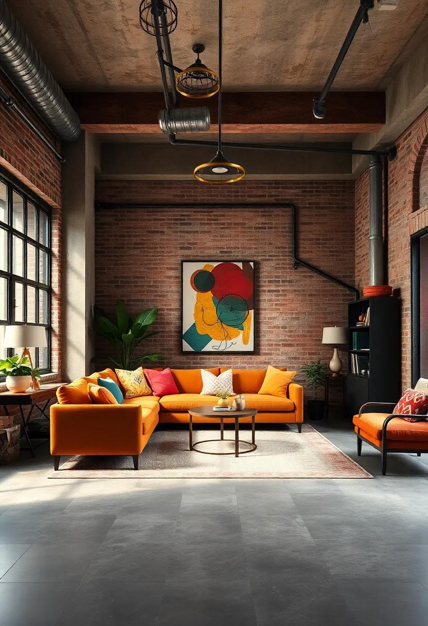 Eclectic Industrial: Witness the ⁢fusion of ⁤raw materials and vibrant color,as exposed bricks and ⁣metal fixtures are brightened with splashes ⁣of‌ bright artwork and bold furniture