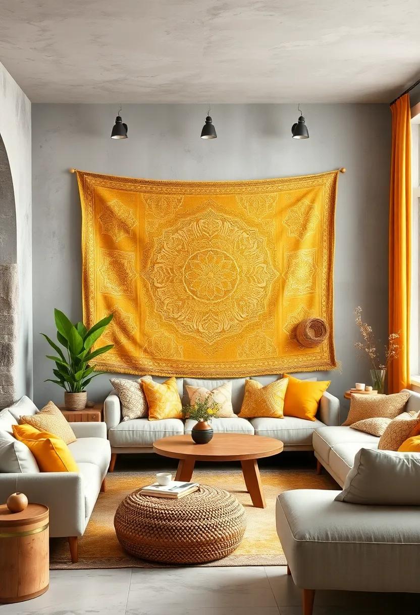 Hang⁤ a golden ochre ⁣tapestry on light gray walls to create a bohemian vibe, transforming ‍your room ⁣into a serene ​retreat