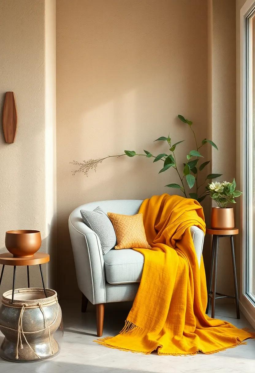 Design a reading ‌nook with a light ​gray⁣ armchair ‍draped ​with a golden⁣ ochre throw blanket,perfect‍ for ‍those lazy afternoons ‌with a book⁢ in hand