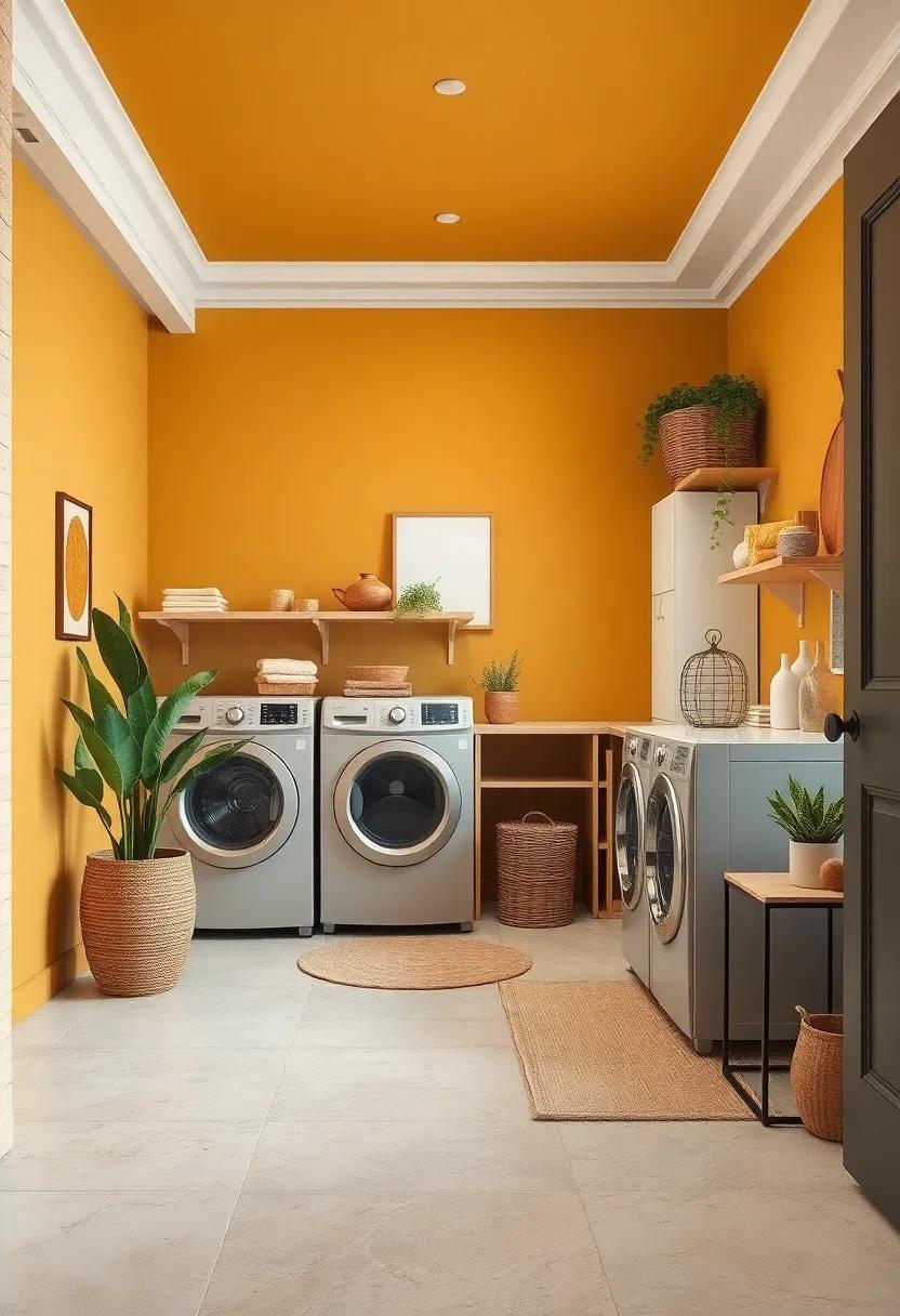 Combine golden ochre and⁢ light gray in your laundry room ⁣with stylish storage solutions, making⁣ chore time​ delightful and⁣ organized