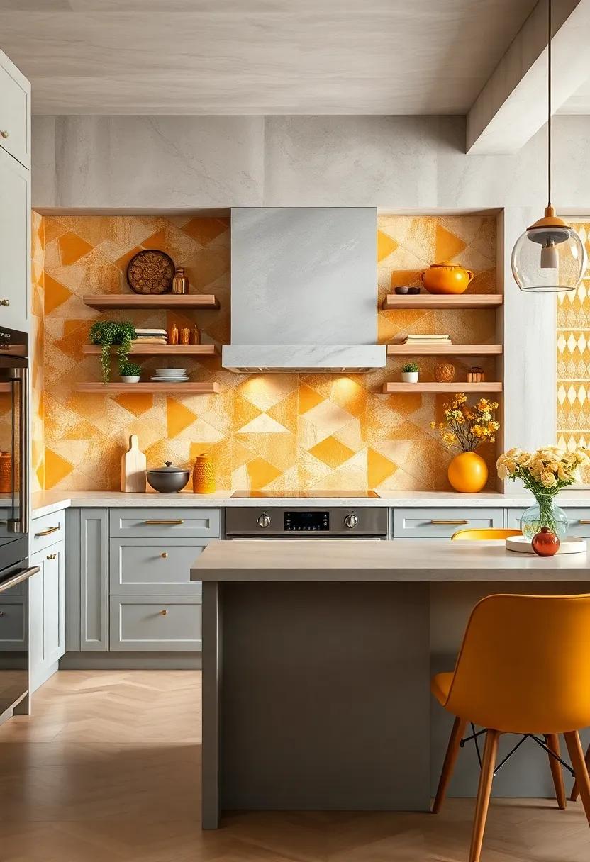 Incorporate golden ochre patterns‌ in your kitchen backsplashes, providing a​ stunning contrast to⁢ light gray cabinets ‌while ‍enhancing your cooking space's ‍aesthetic