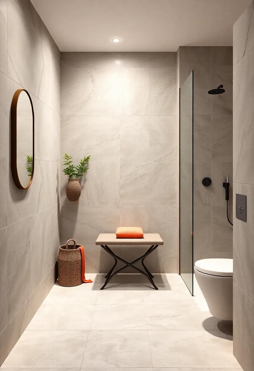 Folding Shower Bench: Add a folding shower bench that​ can be ⁢stowed away⁤ when not in use, adding luxury without permanent installation