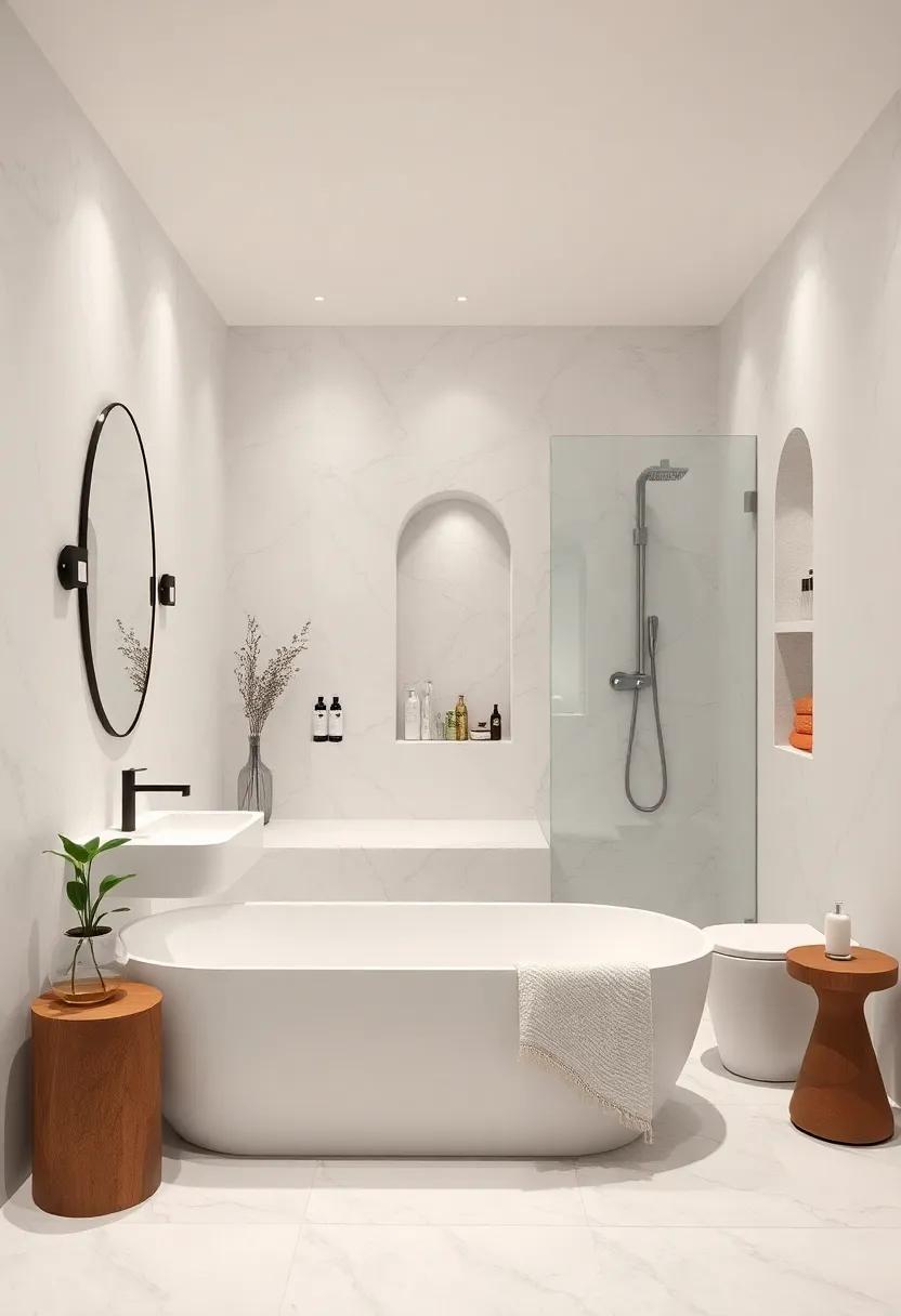 Custom Built-In Niches: Ingeniously designed niches within the shower or walls provide stylish storage for essentials while minimizing clutter