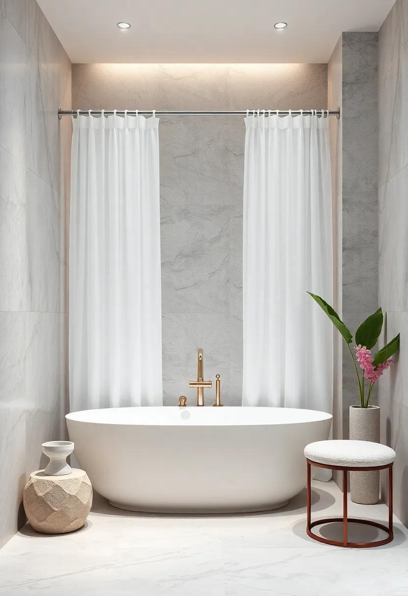 Luxurious Shower Curtain:‌ A sheer⁤ or textured curtain can soften the space while providing an ⁢elegant ‍touch and practical function