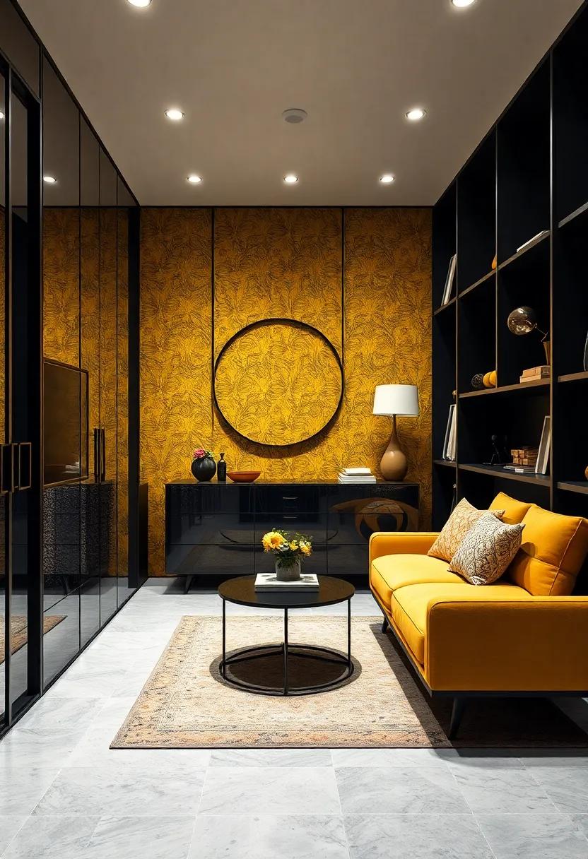 Wallpaper ⁤Accent – Consider an accent wall with mustard yellow ⁢or black patterned wallpaper to create⁢ a stunning backdrop