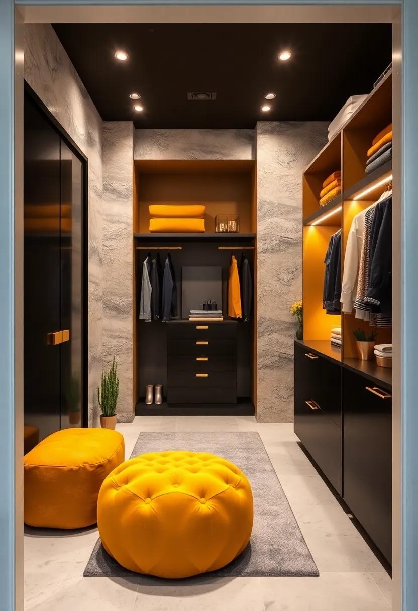 Metallic Accents – Integrate metallic gold accents through knobs, hangers, or decorations to enhance the luxe feel of the space