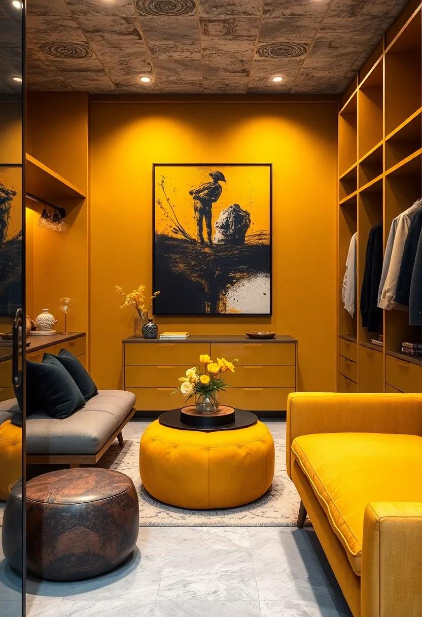 Bold artwork ⁢– Display striking artwork featuring mustard and black tones to ⁣create ⁢a focal point and add personality to the closet