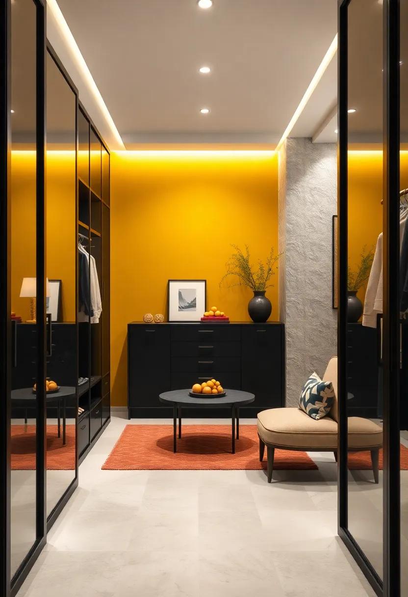 Mustard ⁤Accent Wall – Paint one wall in a striking mustard yellow to⁣ serve as a statement backdrop for your closet