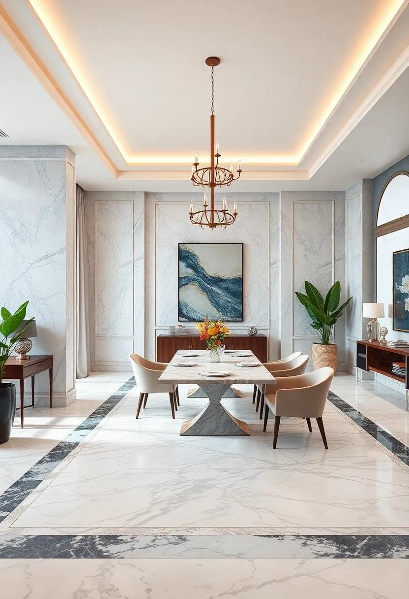 Marble Borders: Frame the dining area⁢ with a contrasting ⁢marble border to define the space, adding a sophisticated boundary that enhances ⁤the ⁤overall design
