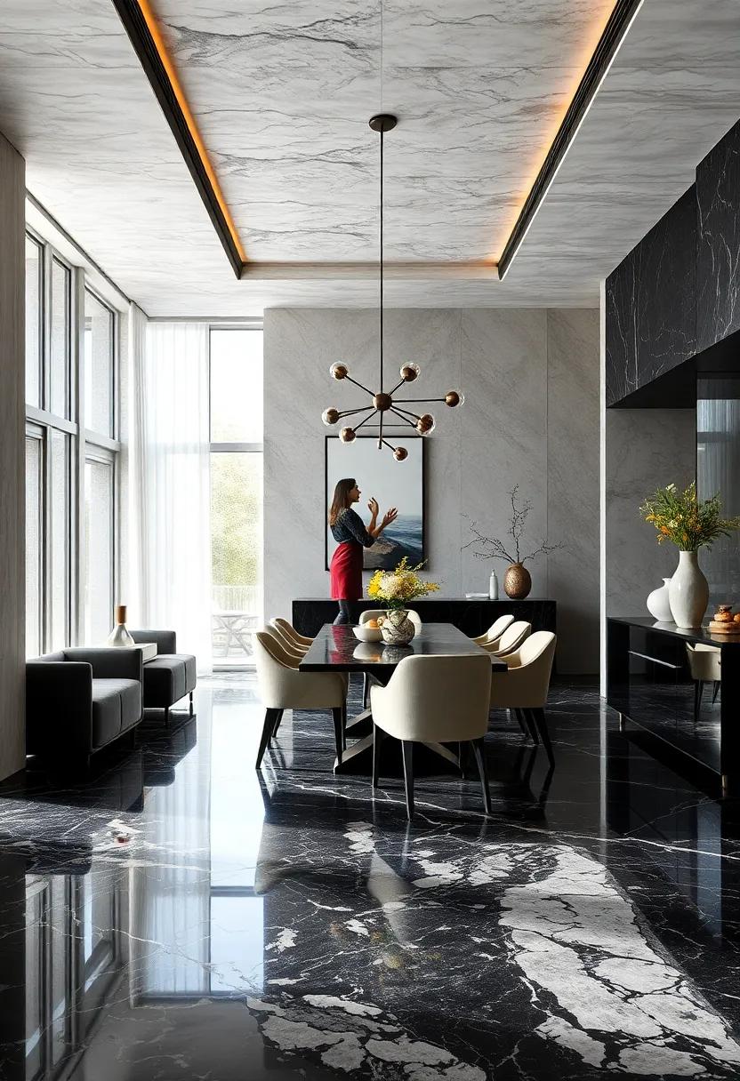 Bold⁤ Black​ Beauty: Opt for black marble ⁤flooring to add ⁢a dramatic ‌flair, perfectly ⁢paired with light-toned furniture for contrast