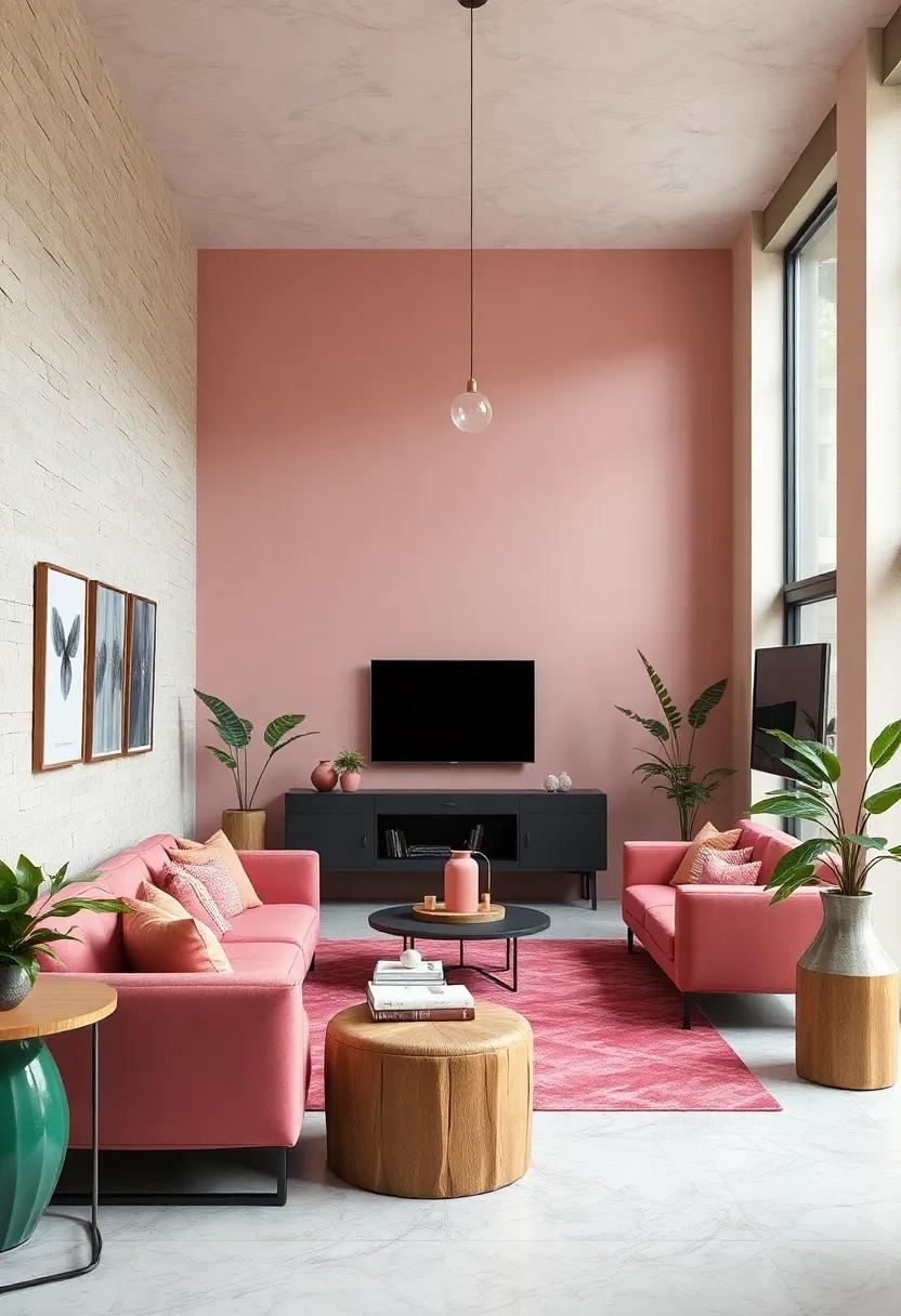Blend with Natural‌ Wood:‍ use wooden furniture pieces to ⁣create an organic feel while allowing the blush pink ⁤and deep green to pop