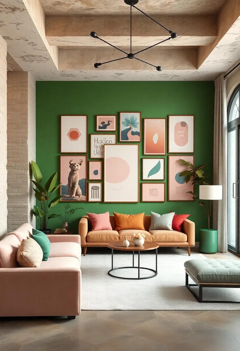 Create a ⁤Blush and Green Gallery Wall:‍ curate a collection of art ​and photographs ‌that combine blush pink and deep green hues for ⁤an eye-catching focal display
