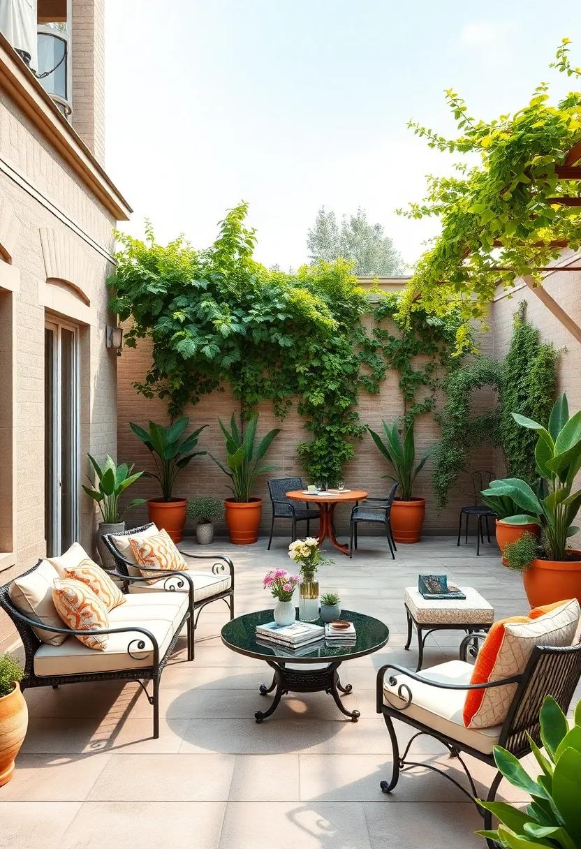 Ciao​ Bella Italian Terrace: Revel ⁣in Italian flair with terracotta pots, wrought iron furniture, and a vine-covered trellis⁢ to create an enchanting alfresco dining area