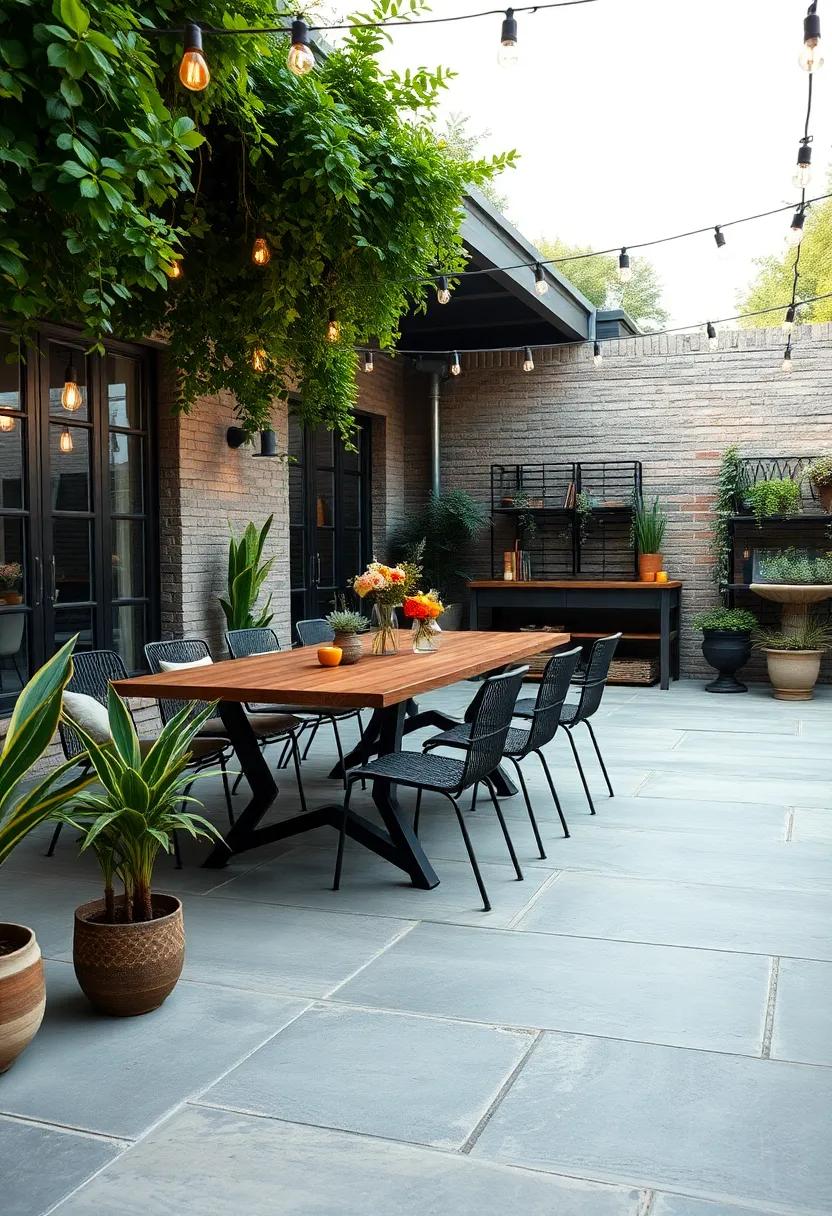 Industrial Chic:⁢ Combine an outdoor ​dining table made⁣ of reclaimed wood ⁢with metal chairs and Edison bulb string lights for an edgy, urban atmosphere