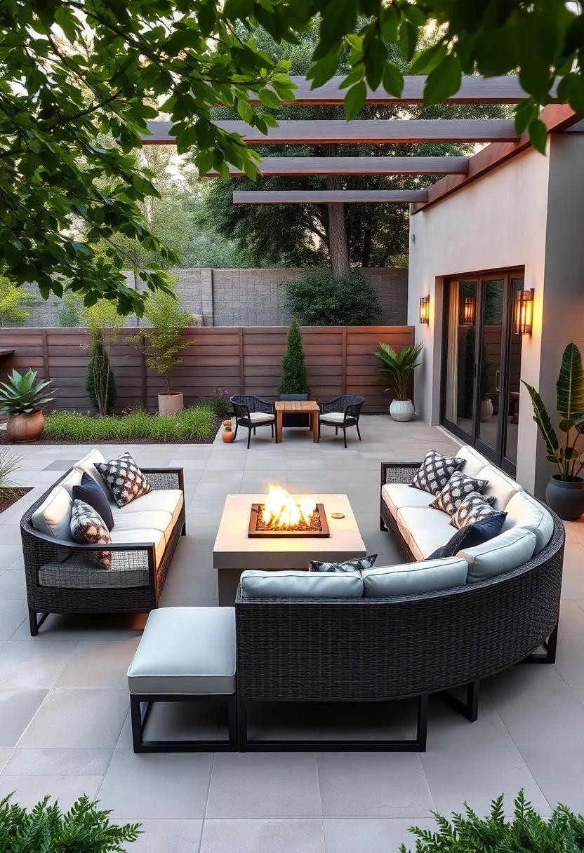 Outdoor Living Room: Arrange⁢ an ‌inviting ⁣sectional sofa with⁢ plush cushions around a fire⁣ pit, perfect for evening gatherings under the ⁣stars