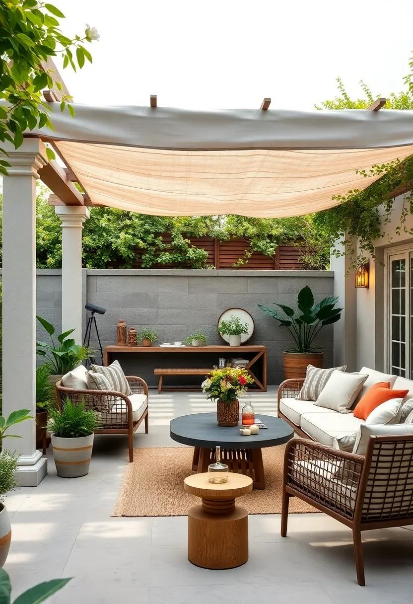 shade and Comfort: Invest in ‍a stylish‌ pergola draped with fabric and adorned with climbing plants, which will create a shaded area that’s perfect for lounging