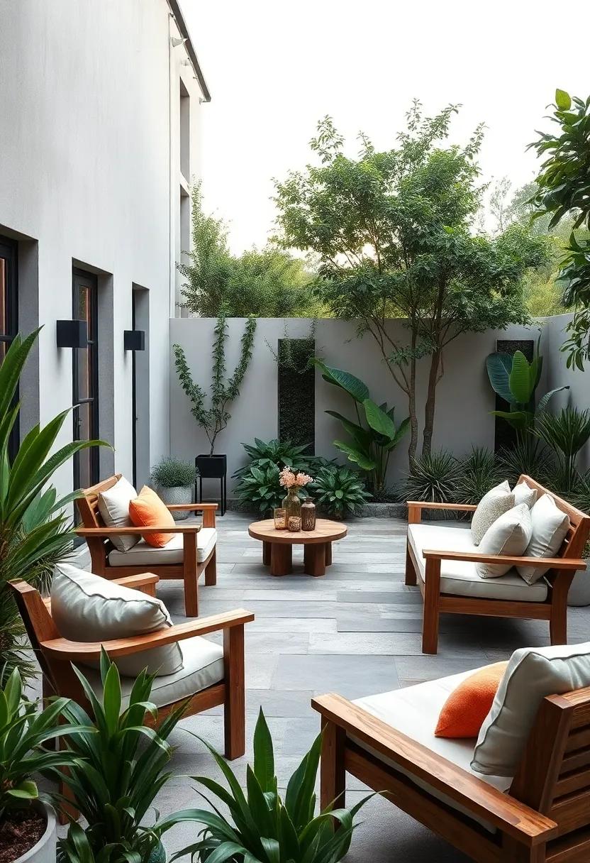 Zen Retreat: Use natural stone flooring and wooden furniture adorned with soft cushions to create a peaceful outdoor space perfect for meditation or⁣ yoga