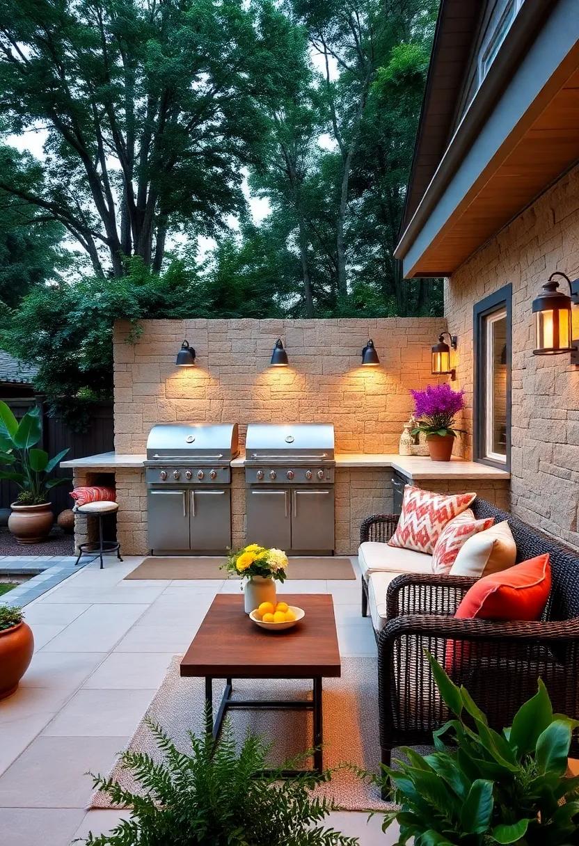 Embrace⁣ nature: A⁤ rustic stone ⁣patio kitchen⁤ with‍ a built-in grill that harmonizes with your lush garden setting, perfect for alfresco dining
