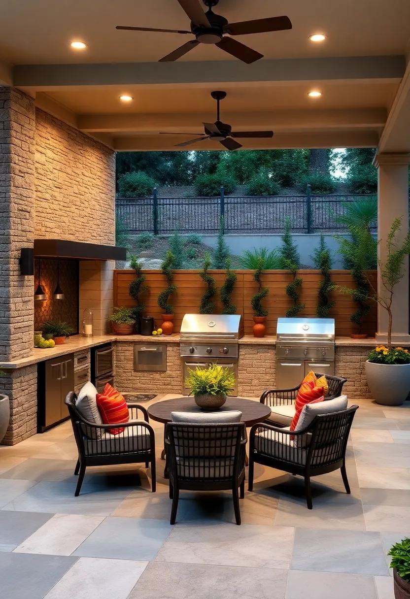 Sophisticated Sanctuary:⁤ An upscale outdoor kitchen ​outfitted with a high-end built-in grill, surrounded by sophisticated furnishings for lavish entertaining