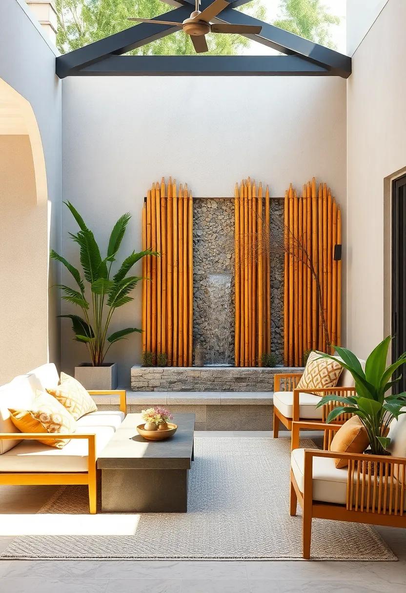 Bamboo Water Screen: ⁤A stunning vertical screen​ made ⁢of ⁤natural bamboo⁢ with‍ small water channels ‌running through, promoting a zen-like atmosphere