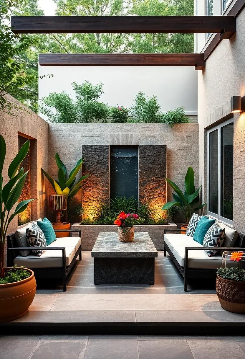 Enclosed Water Courtyard:⁢ A small enclosed courtyard featuring walls ‍of water, complete with seating, creating ⁢the ultimate serene escape ‍within your patio