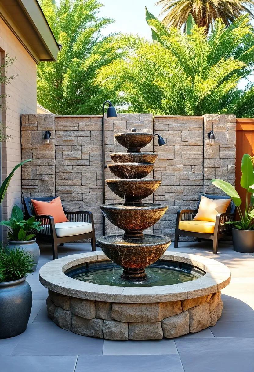 Tiered Waterfall Fountain: A multi-level fountain‍ that mimics nature’s waterfalls, ​ideal for creating different zones on your patio with ​a tranquil ambiance
