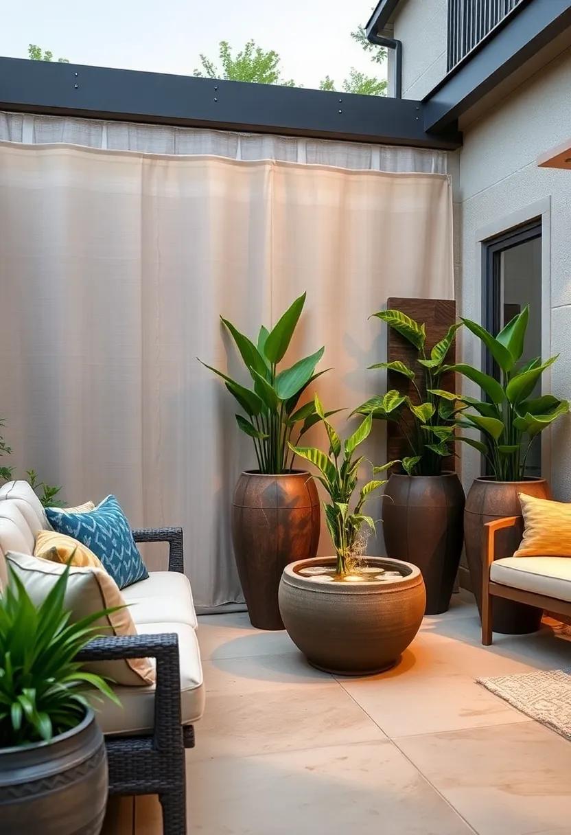 Potted Water ‌Plants:‍ Large, decorative‌ pots ⁤filled with‌ aquatic plants and small waterfalls, acting‍ as natural dividers while enhancing the beauty​ of your patio