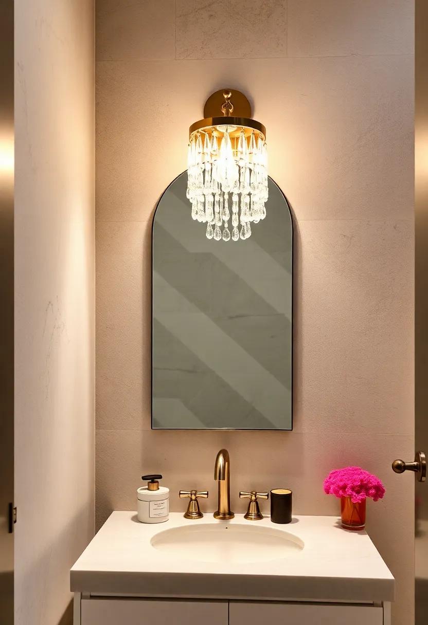 Crystal Elegance: Adorned with dangling crystals, this elegant sconce reflects light beautifully, making your powder room feel both luxurious and sophisticated