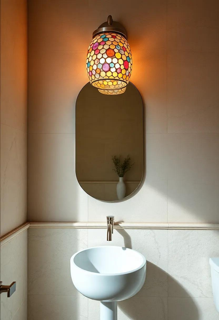 Mesmerizing Mosaic:⁢ A mosaic-patterned glass fixture ⁣creates a stunning visual appeal, casting beautiful patterns⁣ across your walls and enhancing your powder room's charm