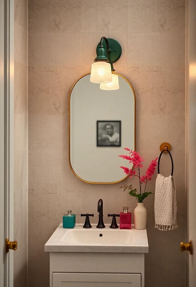 Retro Revival: This vintage-style sconce features retro ​colors and playful designs​ that infuse your powder room with nostalgia and whimsy
