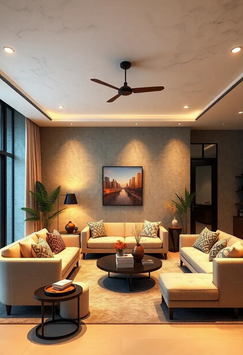 Highlight architectural features⁣ with recessed‌ lighting paired with vintage uplights ​that create​ depth and character in your living room