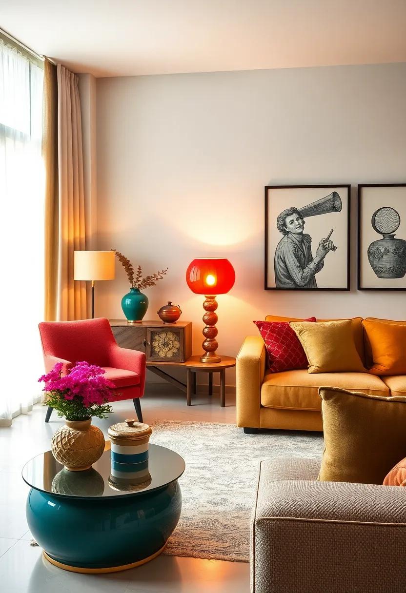 Add a pop of color with a vintage glass table ⁤lamp, complementing the hues in your upholstery ​while adding a bittersweet nostalgia