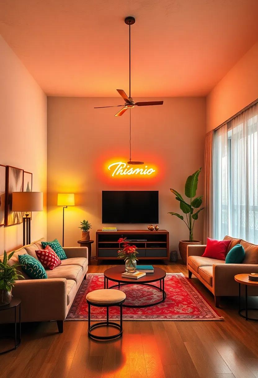 Use retro neon lamps to bring an electric vibe to your ⁣space, blending‍ modern and vintage styles ‌seamlessly