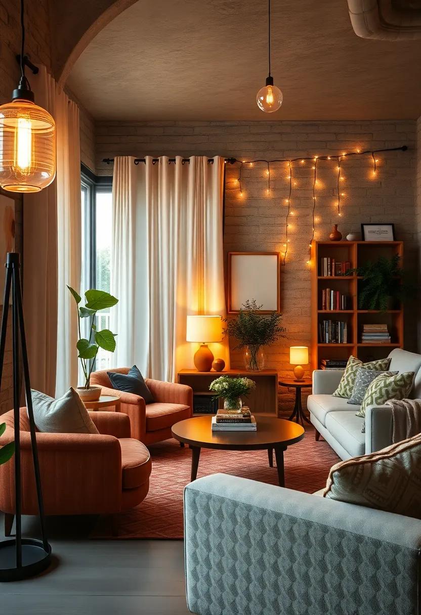 Create cozy ambiance with a collection of vintage fairy lights draped around your curtain rods or bookshelves for an enchanting effect