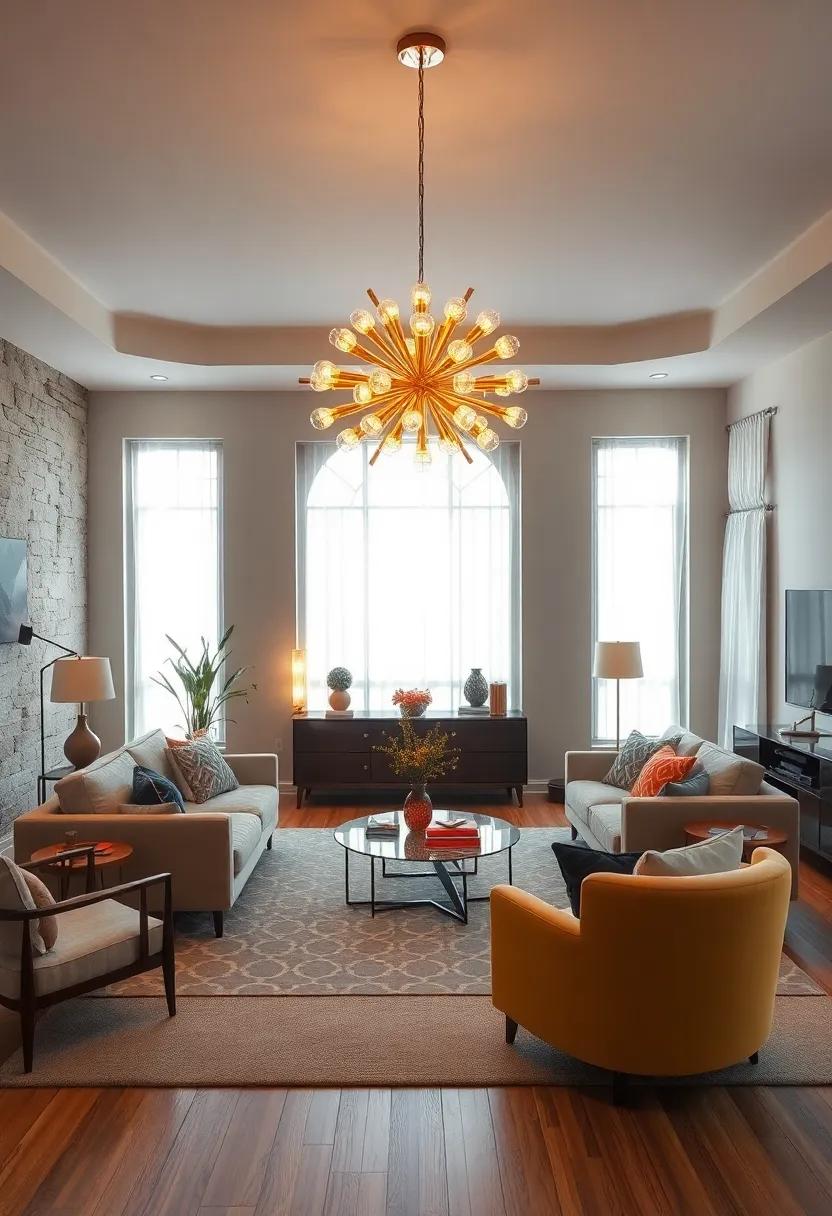 Use⁢ an iconic Sputnik chandelier in your retro living room to spark an explosion of light and style reminiscent of the atomic age