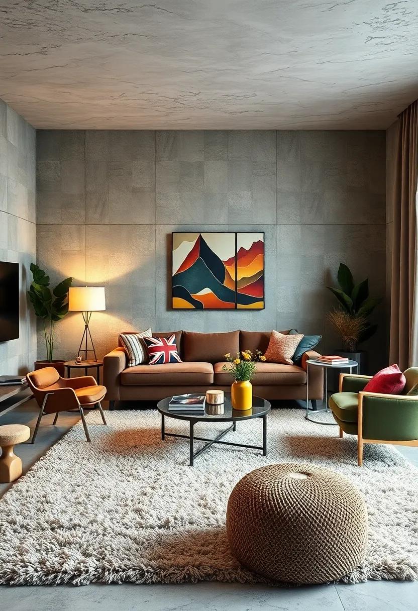 Layer textures with⁢ a combination of shaggy rugs ⁣and sleek, polished surfaces to ⁤create a cozy yet stylish atmosphere reminiscent of retro design