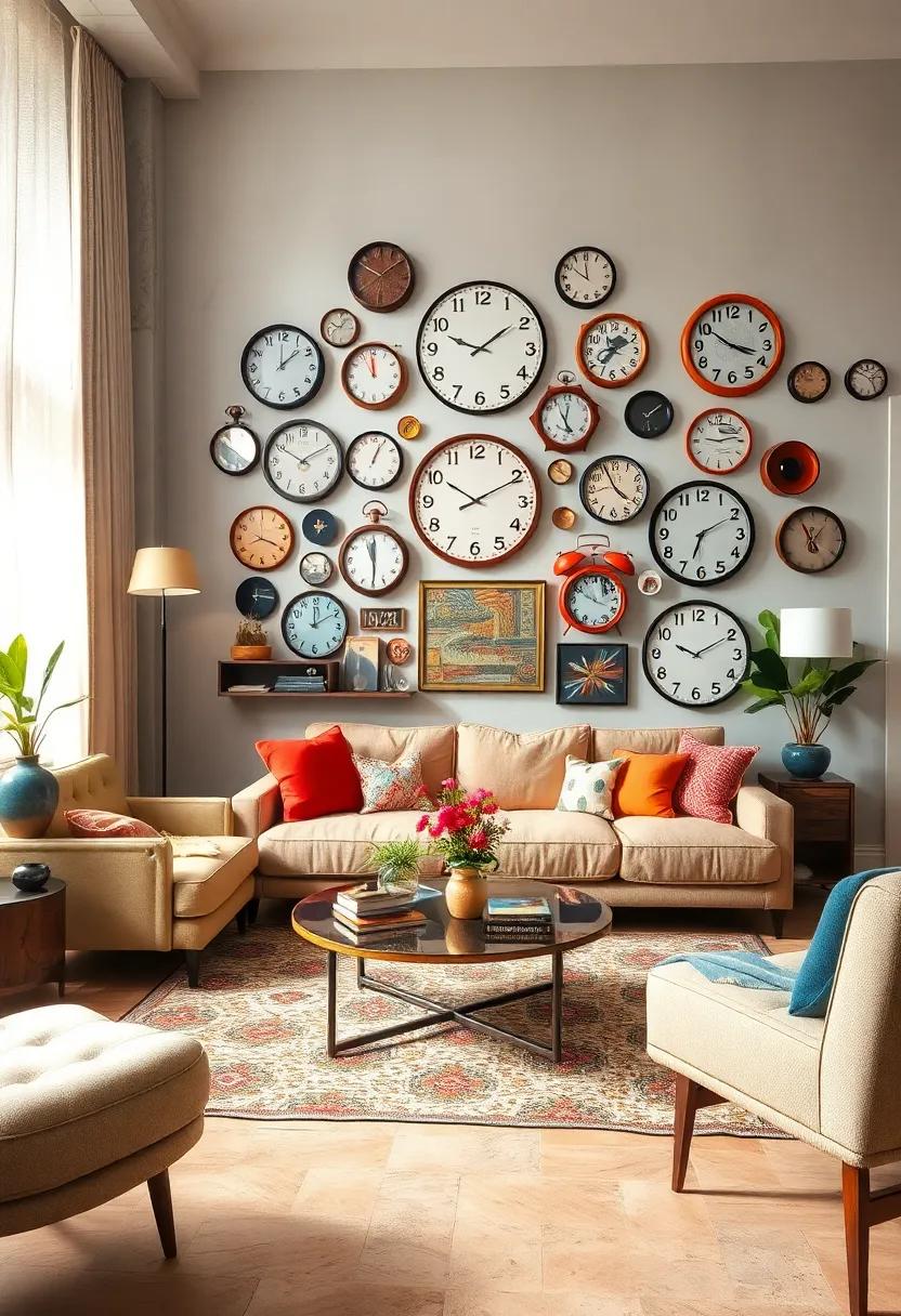 Curate a collection of vintage clocks—from wall-mounted designs to quirky⁤ tabletop options—to mix timekeeping with decorative flair