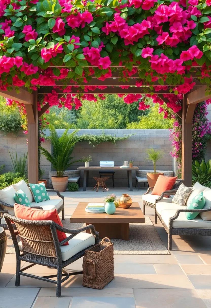 Bougainvillea Overhead: Train bougainvillea vines over a ​gazebo ‌or structure, adding a burst of color and a romantic touch to your rustic garden patio