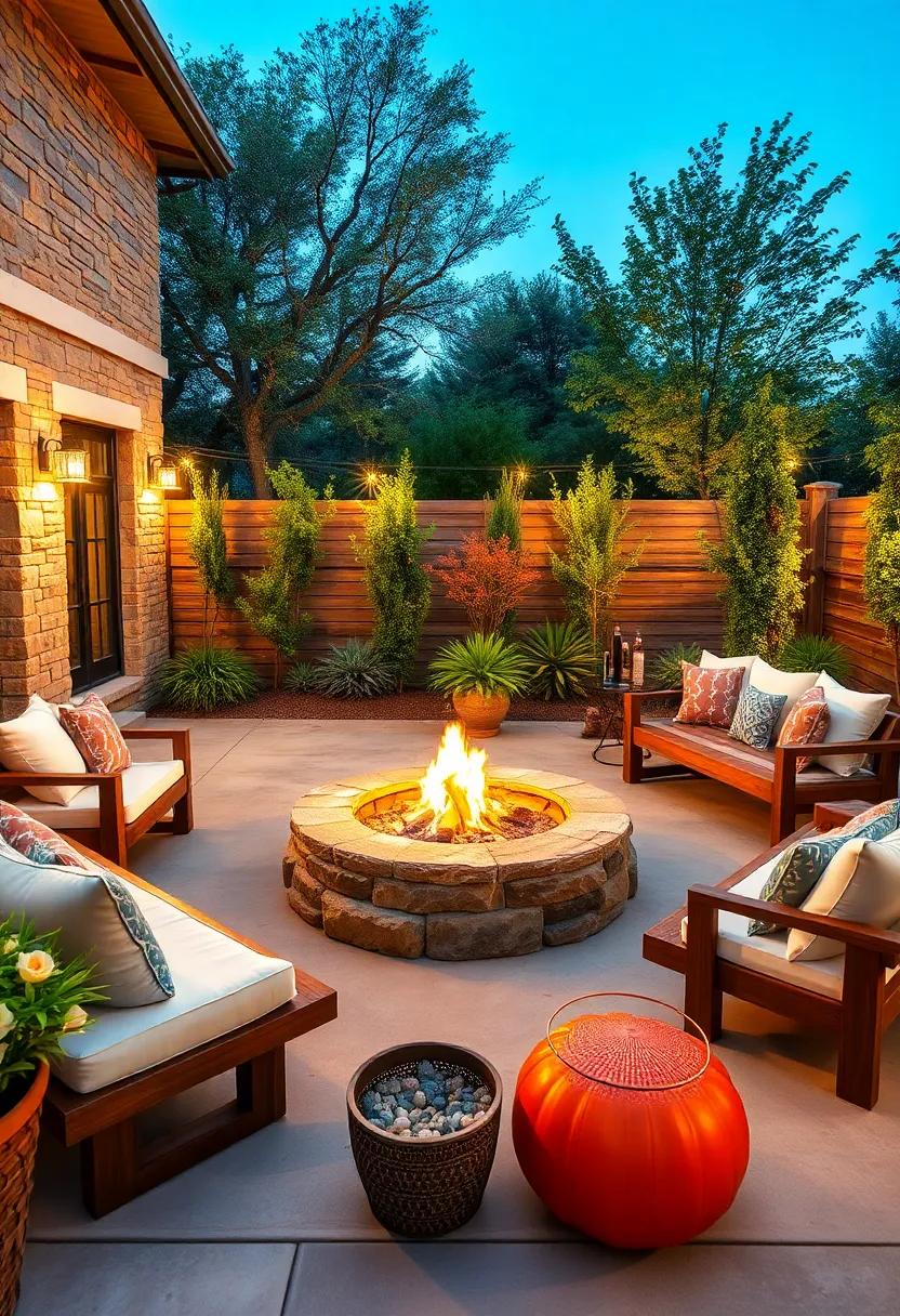 Fire Pit Gathering Spot: Designate a cozy corner for a rustic fire pit surrounded by​ wooden benches, ⁢perfect for chilly evenings and⁤ marshmallow toasting