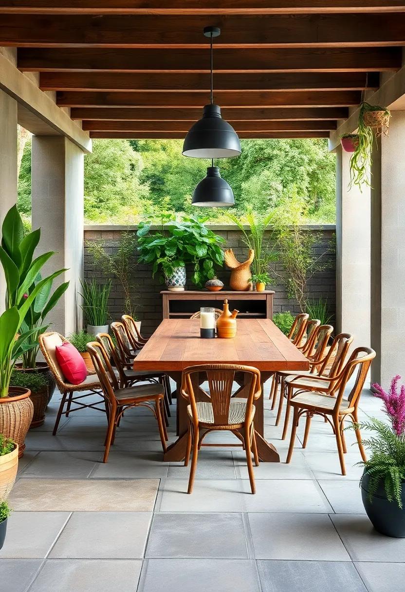 Rustic Dining ⁢Area:⁢ Create a dining area with a large‌ wooden table ⁤surrounded by mismatched chairs for⁢ a relaxed,​ welcoming ⁣feel during meals