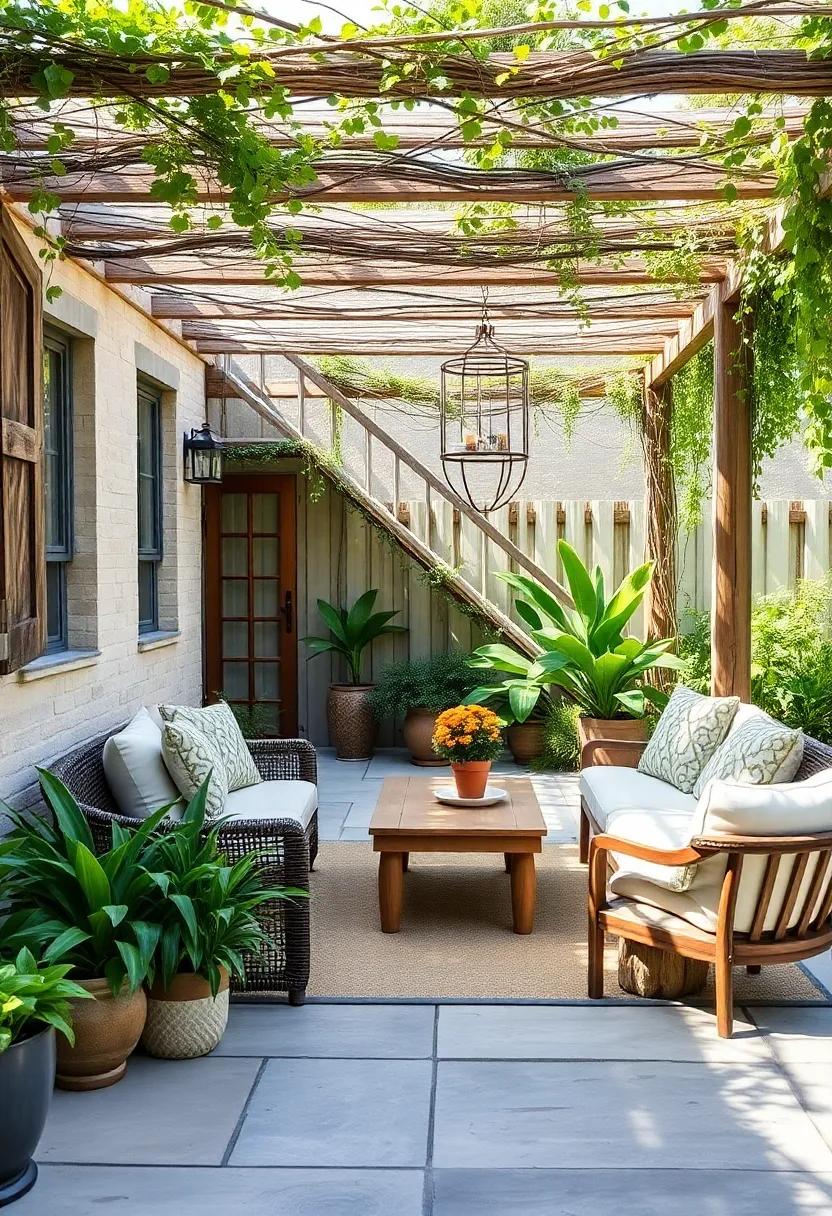 Rustic Twig Trellis: Create a stunning focal point with a twig trellis that supports climbing plants and creates a natural border to‍ your⁤ patio area