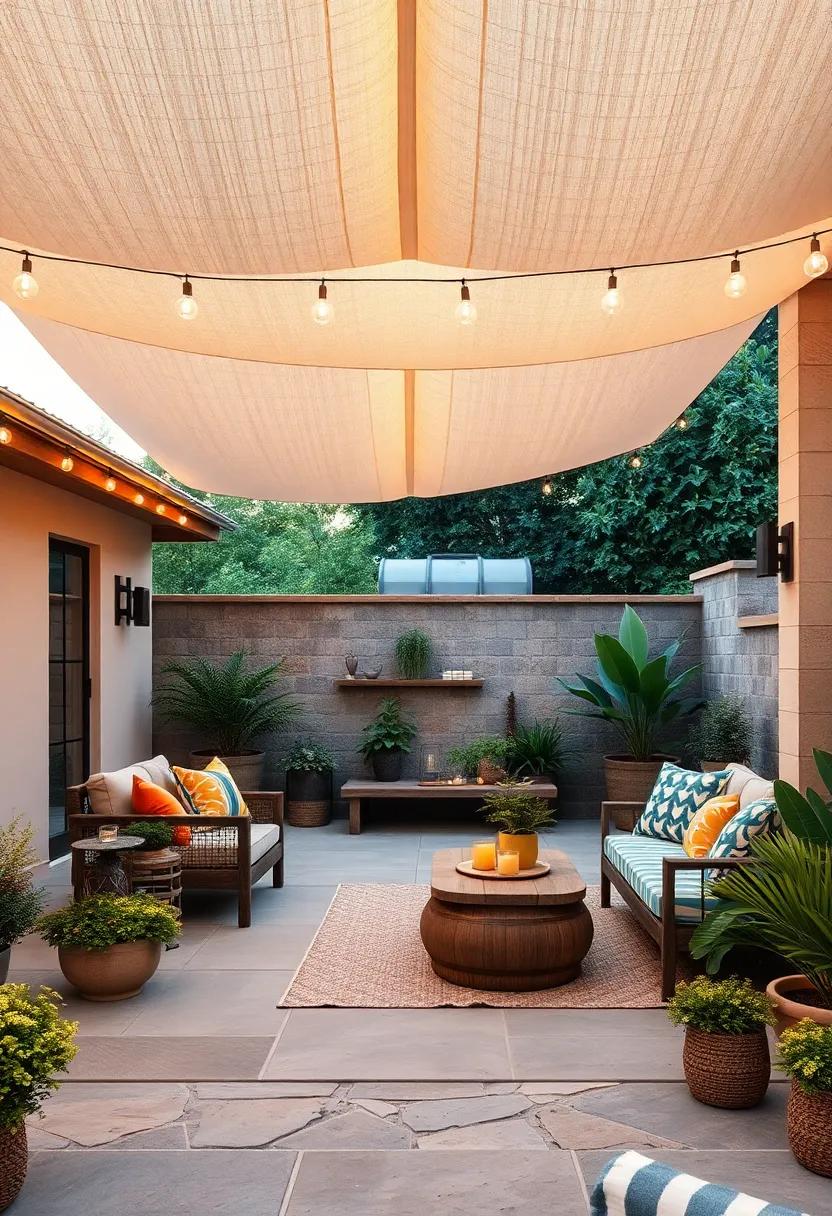 Twinkling Canopy: Design a canopy made of canvas or breathable fabric that captures sunlight, providing an inviting space for daytime relaxation