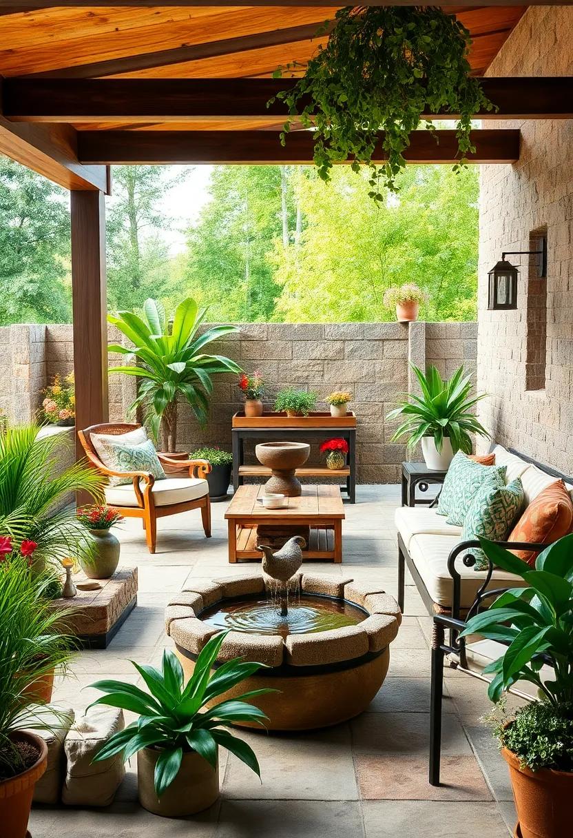 Water Feature Addition: Introduce a small water feature, ‍such as a rustic fountain or pond, to add soothing sounds and a tranquil atmosphere to your patio