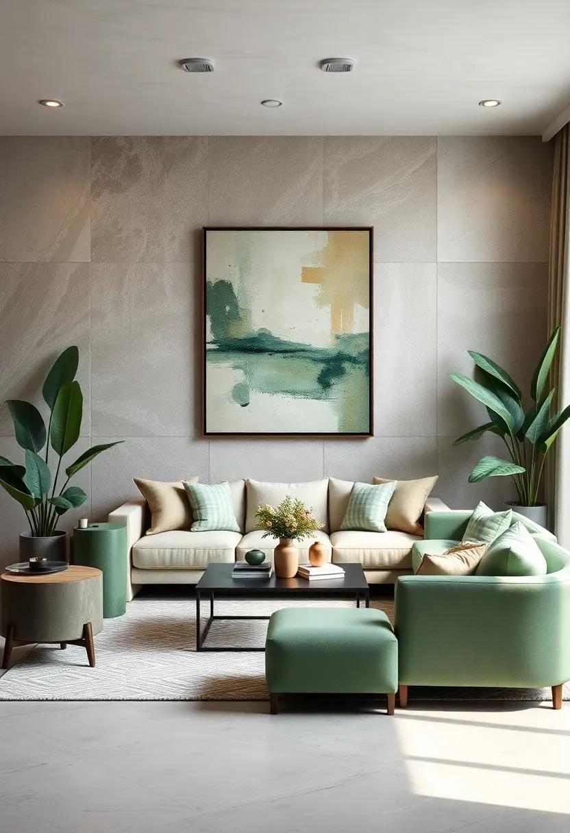 Artful Touches: ‍Hang abstract artwork that features sage ​tones⁣ to create a balanced and artistic ambiance