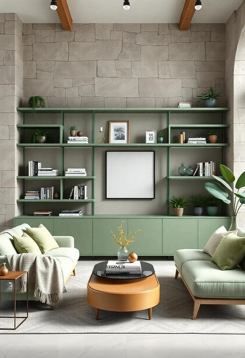 Stylish Shelving:‍ Display your favorite books or decor items⁣ on sage‌ green shelves⁣ that blend seamlessly with the décor