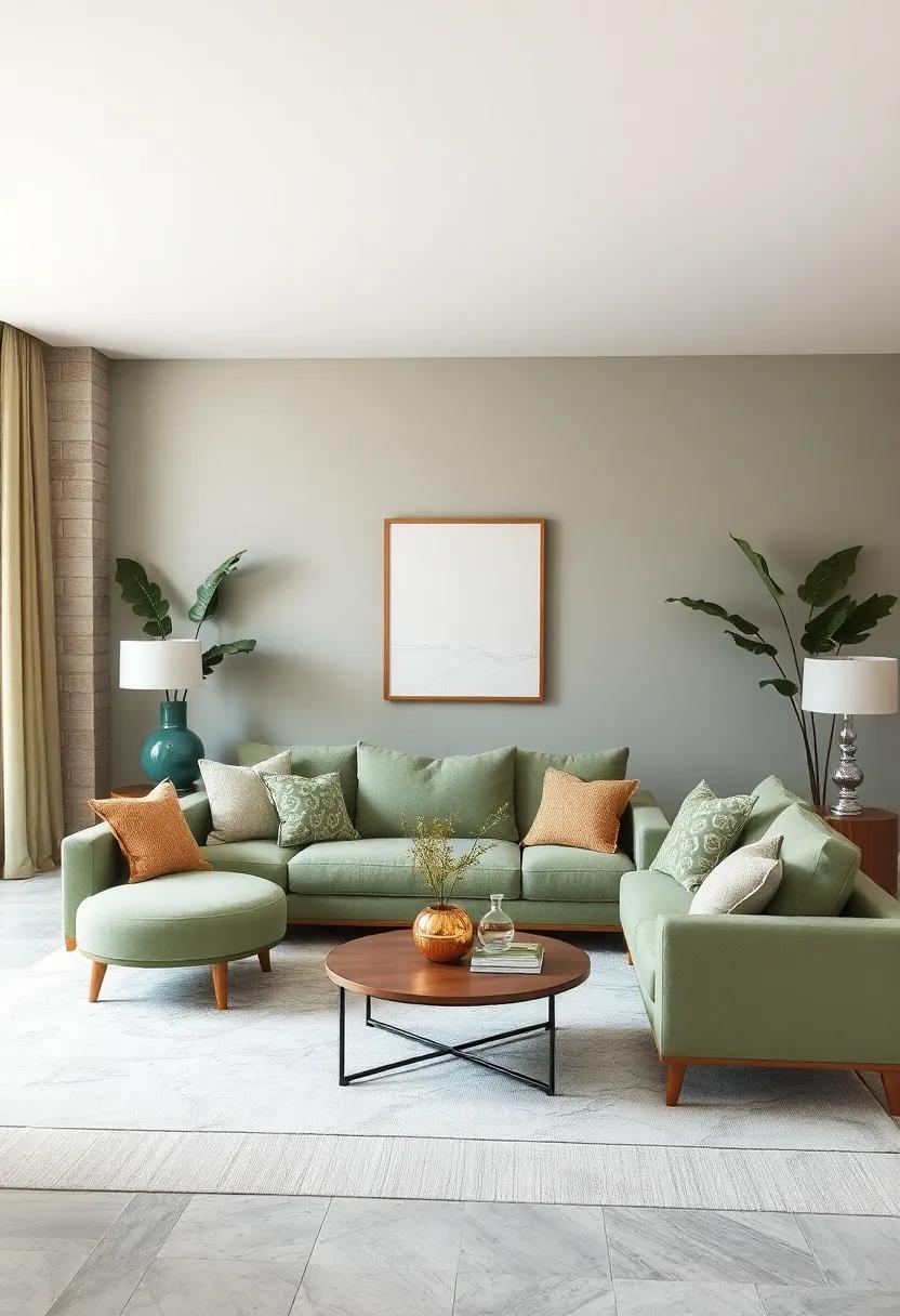 Furniture Combo: Pair ​sage⁢ green upholstery with‍ neutral tones for a‌ balanced​ and inviting atmosphere