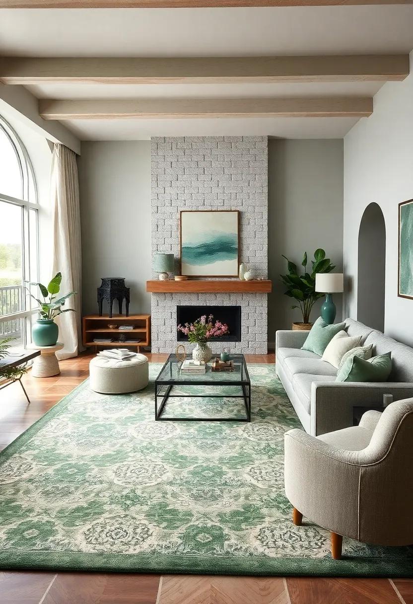 Rug Elegance: Select ‌a patterned‍ area rug ⁣with sage green accents to ‍tie the room ​together while providing warmth underfoot