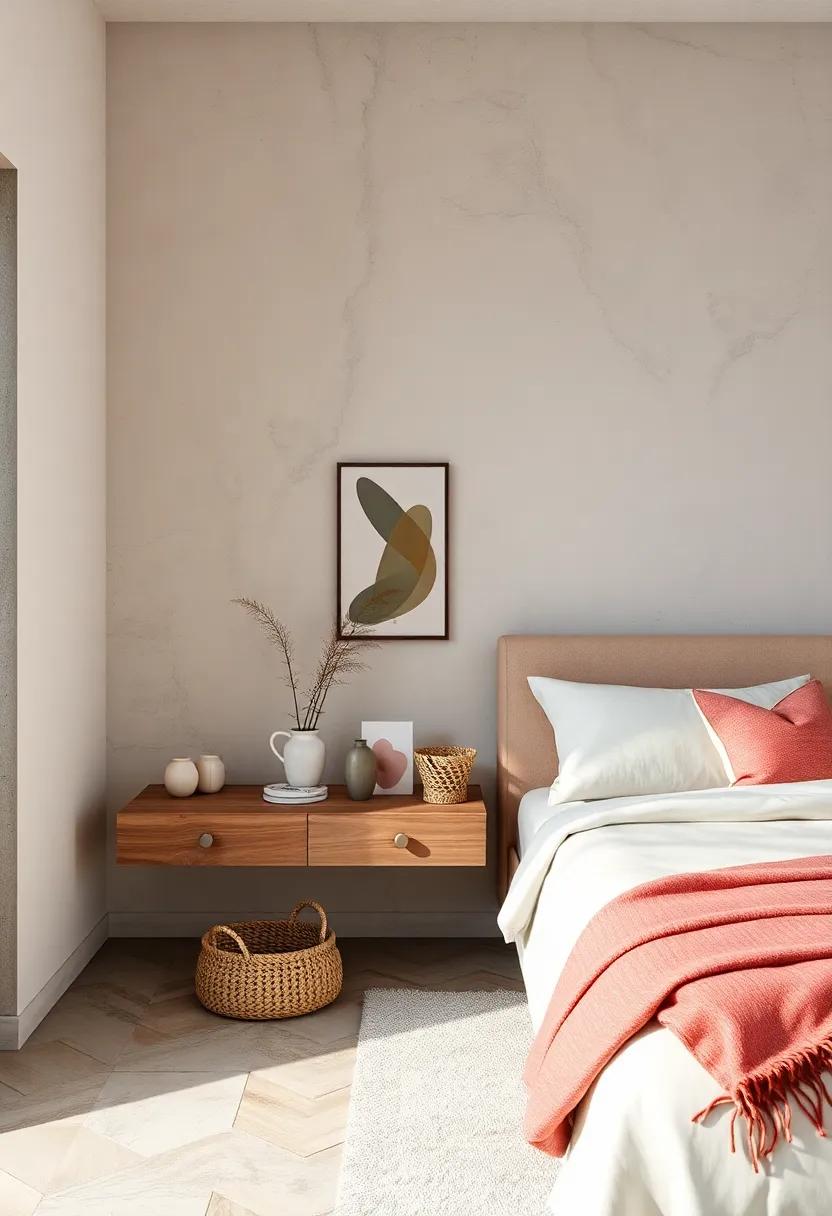 Layer Textures: Pair a sleek floating nightstand with different textures, like a plush throw or woven basket, to create⁤ a layered and inviting look