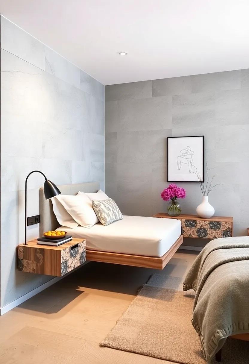 Printed Patterns: Add personality with floating nightstands⁢ featuring printed patterns, like a​ chic‍ geometric or floral design